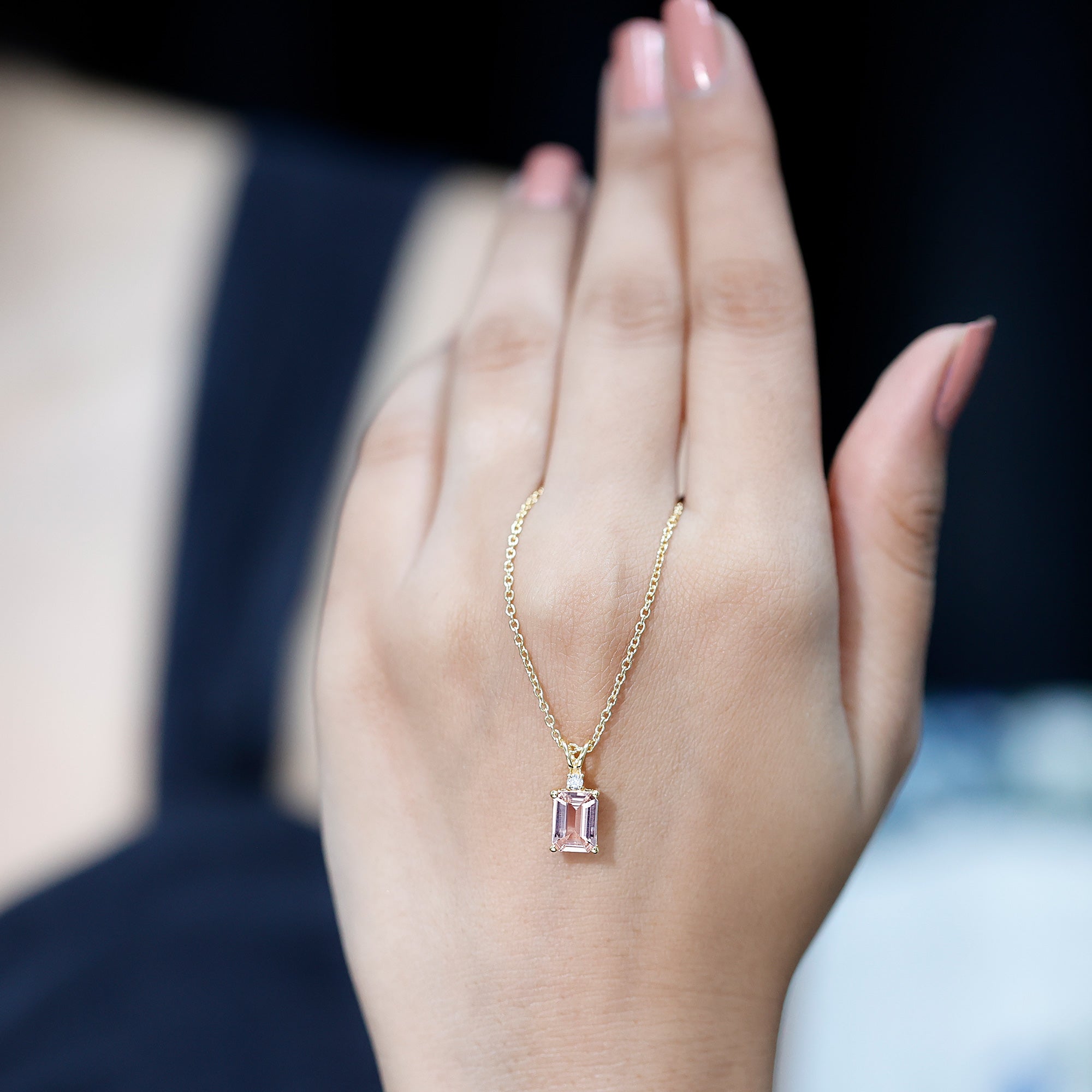 Certified 1.8 Carat Emerald Cut Morganite Solitaire Necklace with Silver Chain