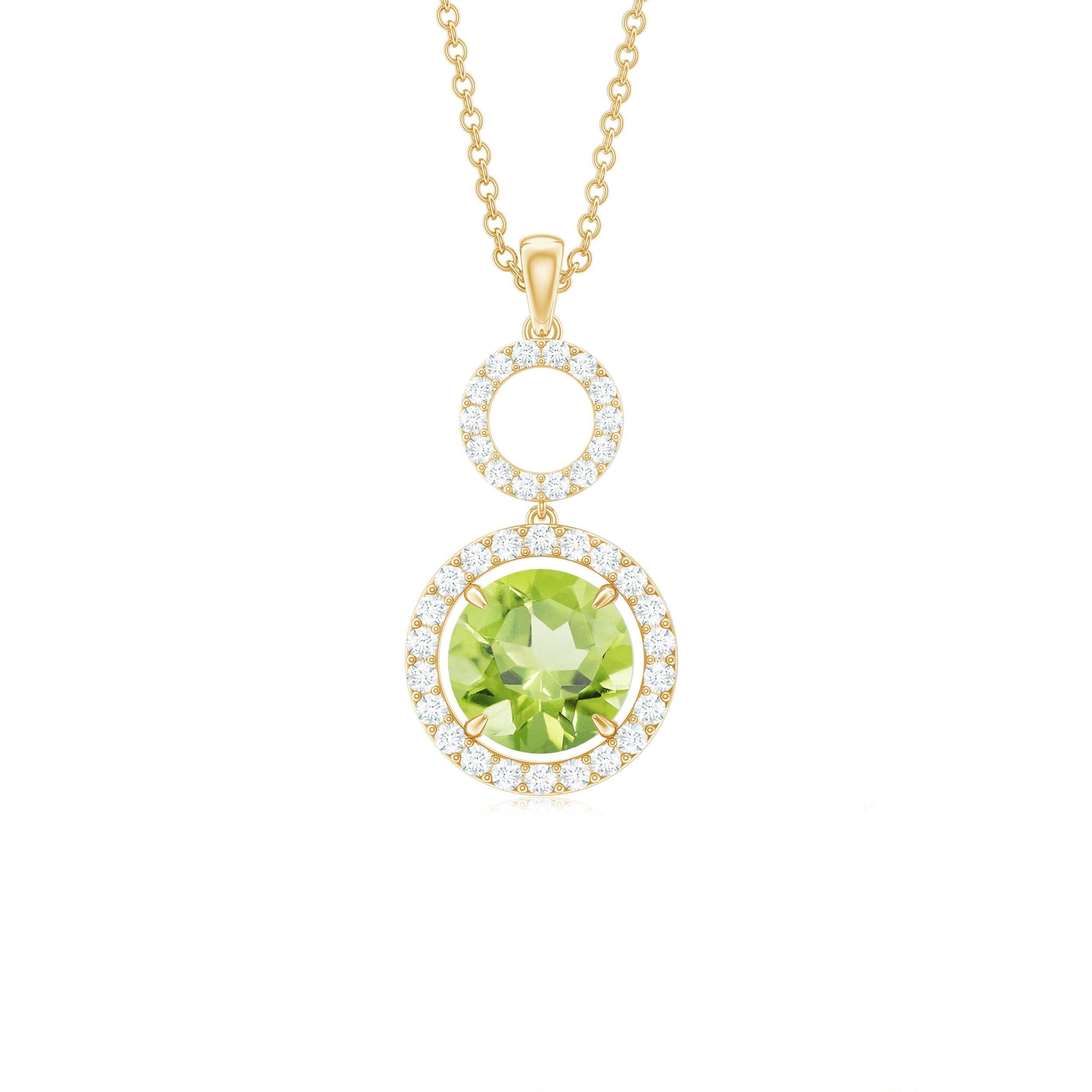 Round Peridot and Diamond Dangle Pendant