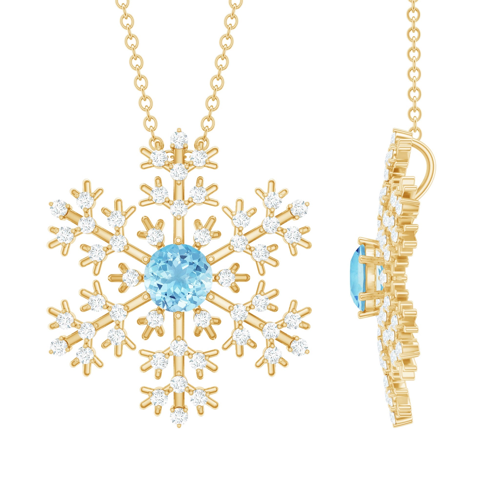 Snowflake Pendant Necklace with Aquamarine and Diamond