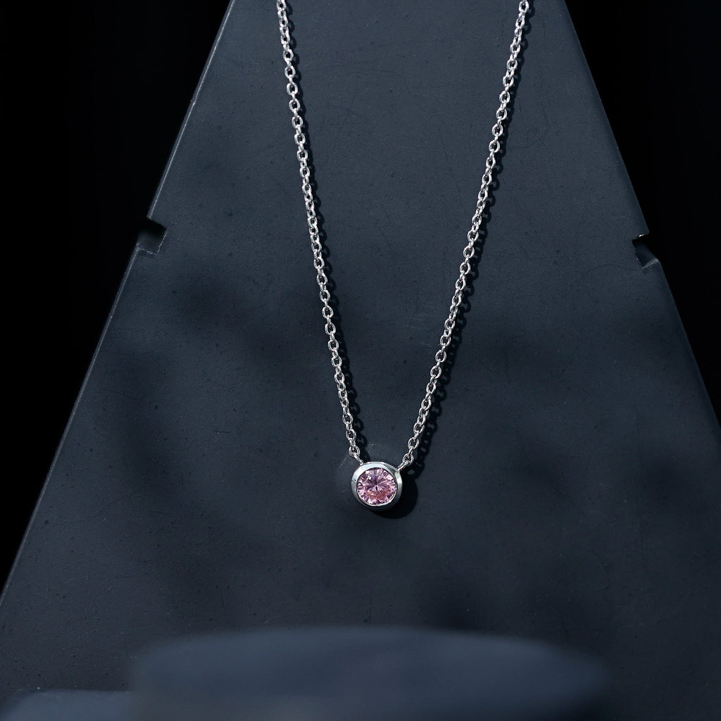 Natural Pink Sapphire Bezel Set Necklace in Sterling Silver