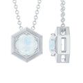 Solitaire Moonstone Hexagon Pendant Necklace