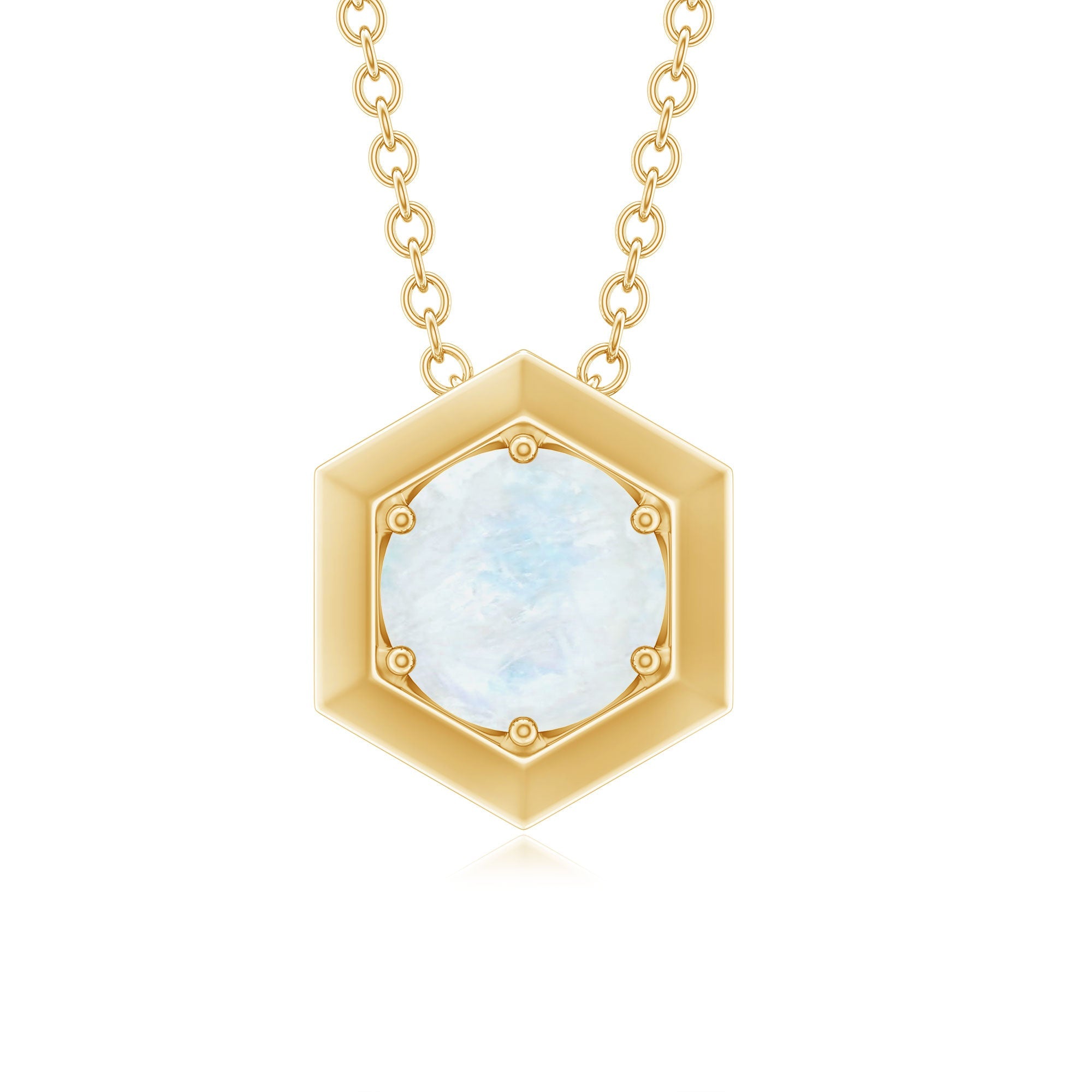 Solitaire Moonstone Hexagon Pendant Necklace
