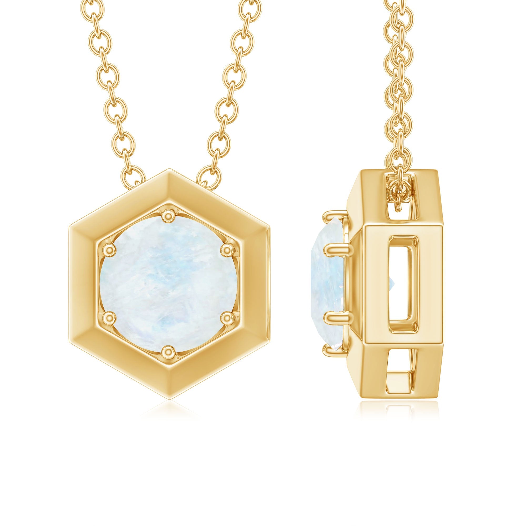 Solitaire Moonstone Hexagon Pendant Necklace