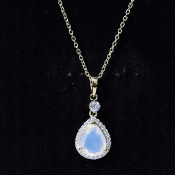 Certified Ethiopian Opal and Diamond Teardrop Necklace with Chain