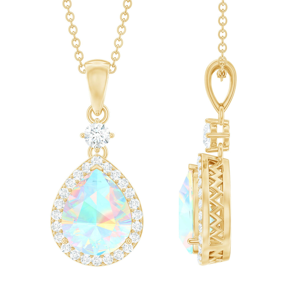 Certified Ethiopian Opal and Diamond Teardrop Necklace with Chain