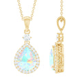 Certified Ethiopian Opal and Diamond Teardrop Necklace with Chain