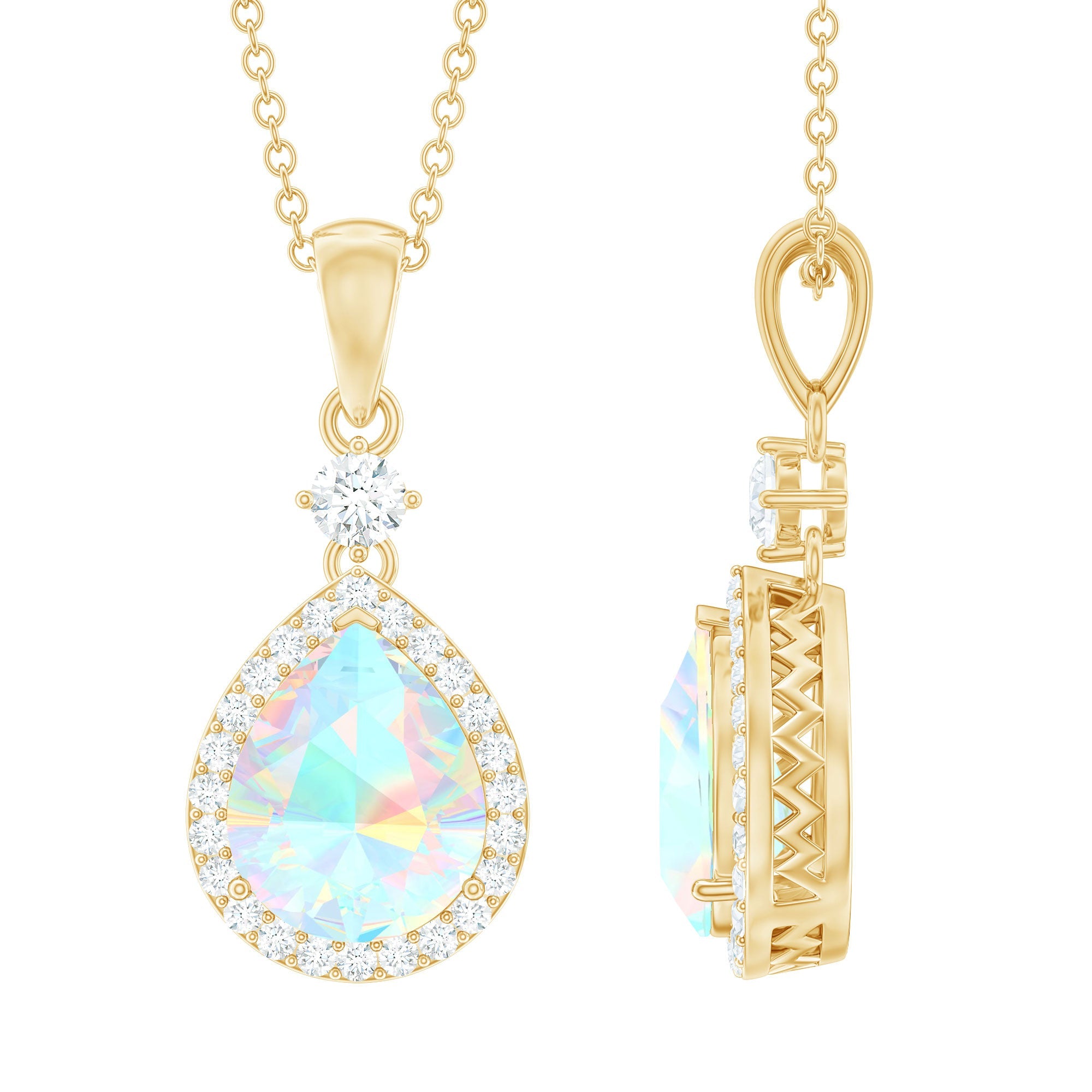 Certified Ethiopian Opal and Diamond Teardrop Necklace with Chain