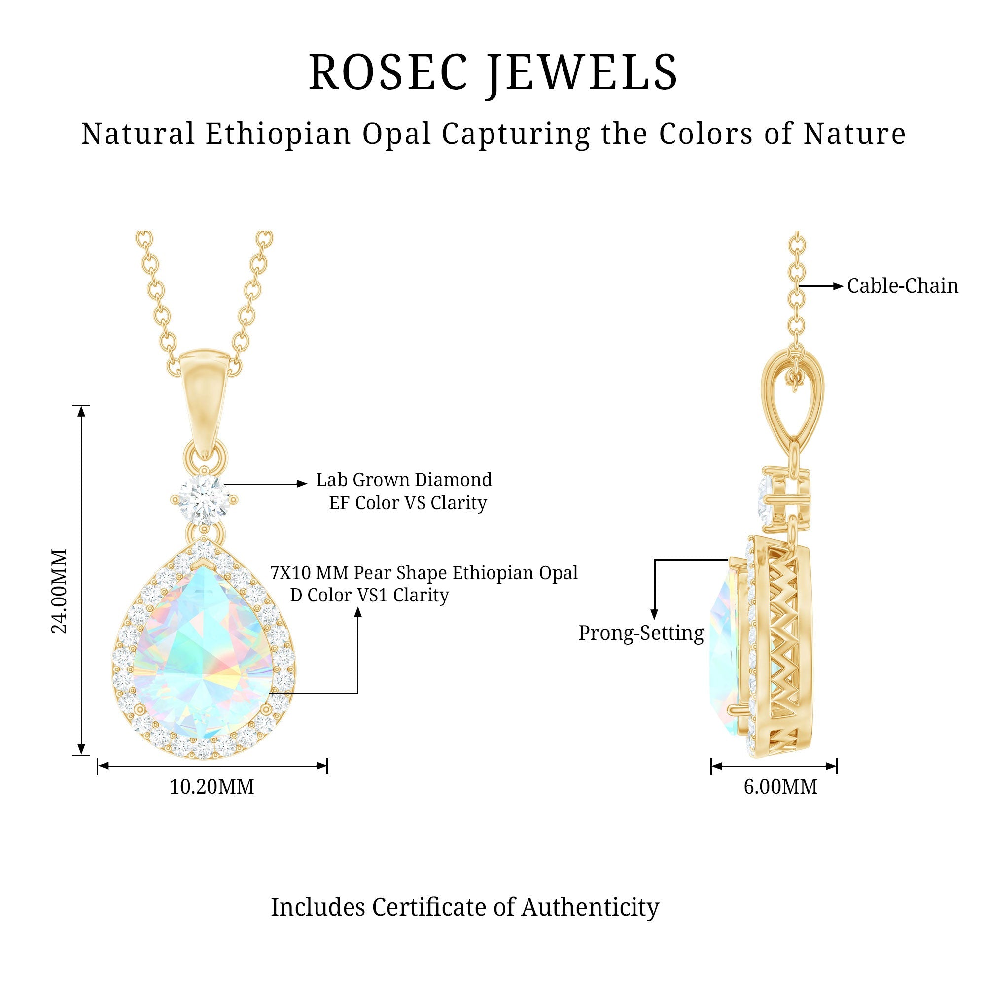 Certified Ethiopian Opal and Diamond Teardrop Necklace with Chain