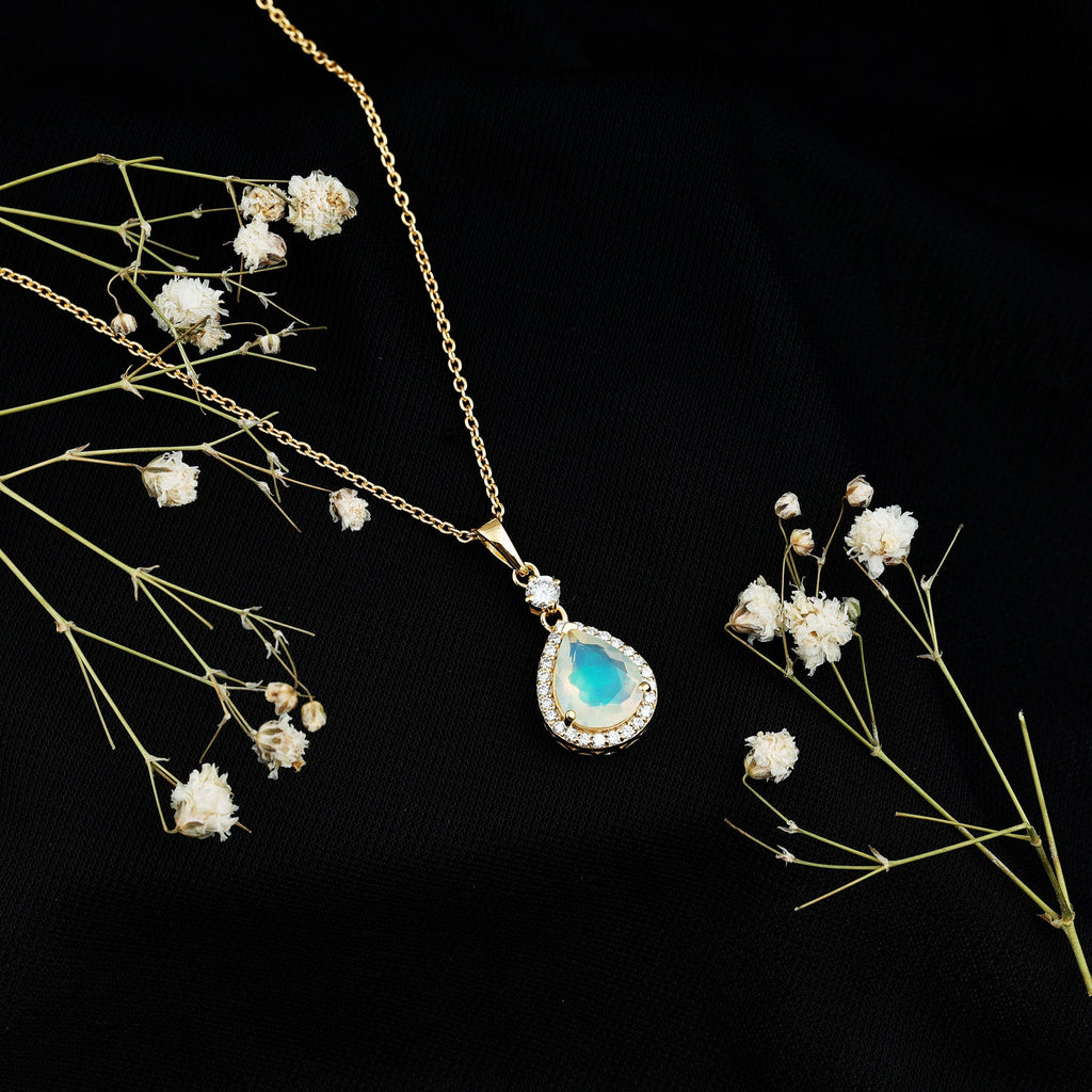 Certified Ethiopian Opal and Diamond Teardrop Necklace with Chain