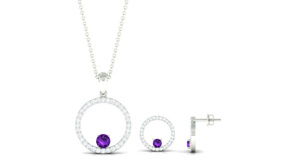 Real Amethyst and Moissanite Eternity Pendant Earrings Set