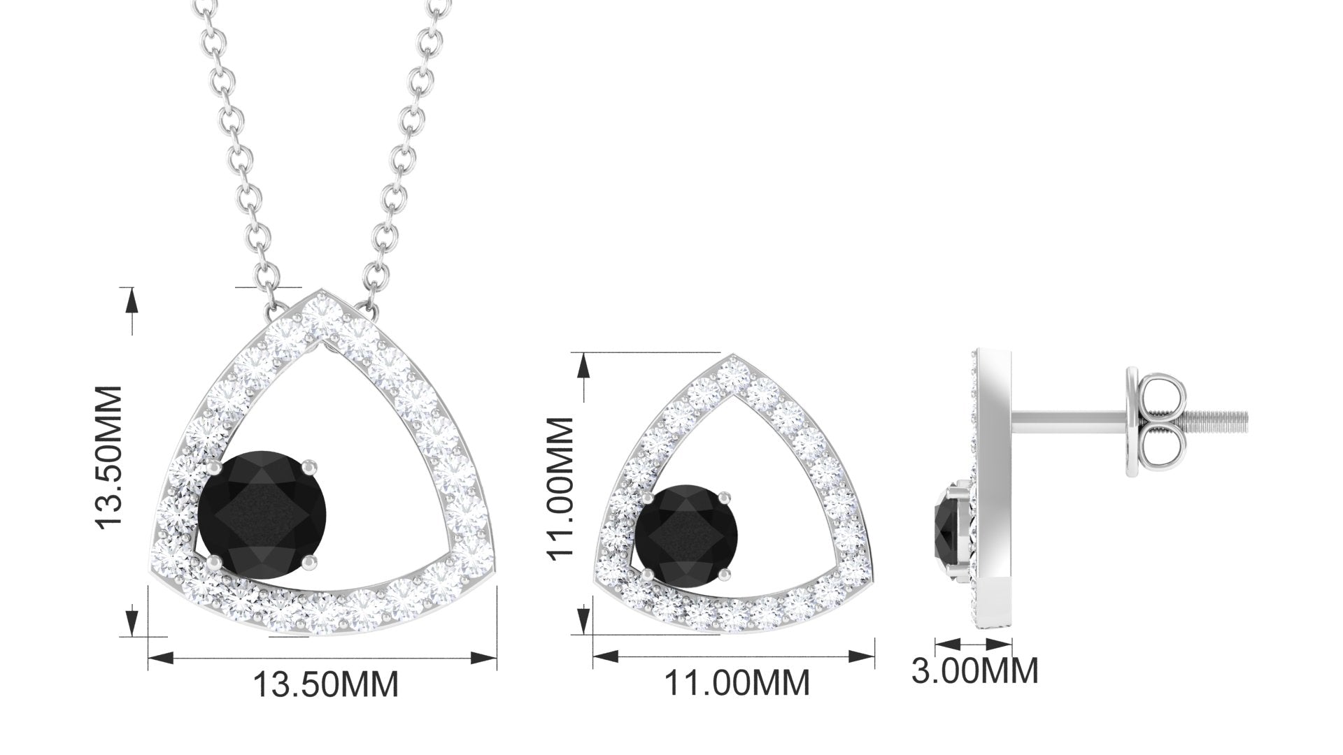 Certified Real Black Onyx Geometric Jewelry Set with Moissanite
