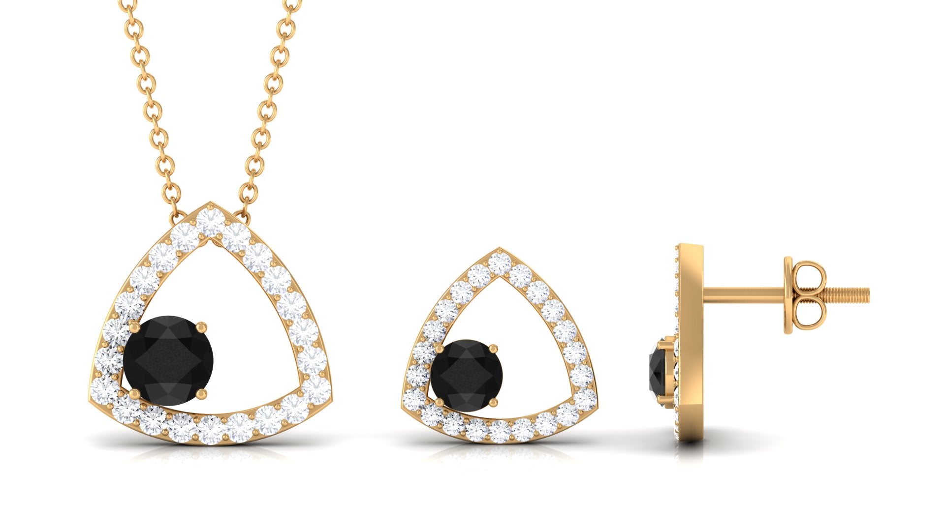 Certified Real Black Onyx Geometric Jewelry Set with Moissanite