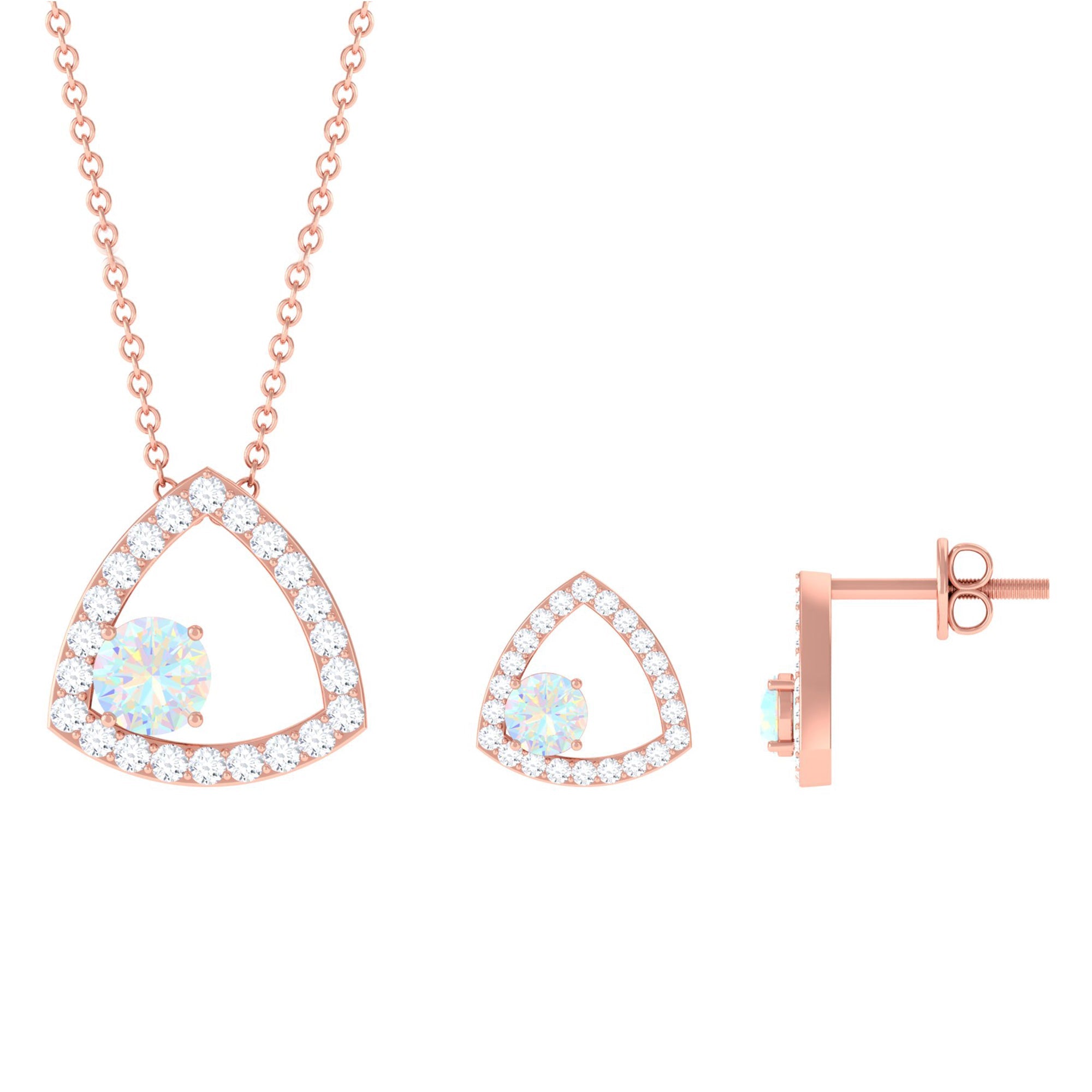 Natural Ethiopian Opal Geometric Jewelry Set with Moissanite