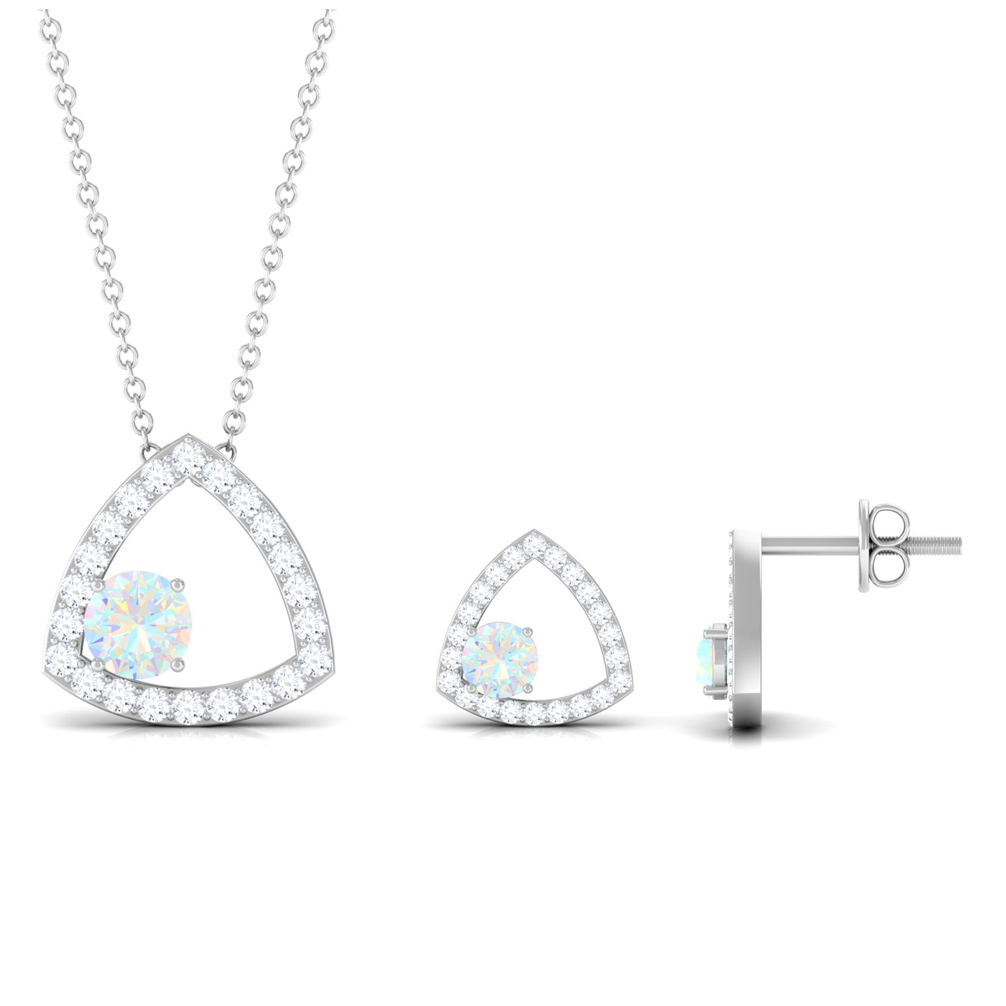 Natural Ethiopian Opal Geometric Jewelry Set with Moissanite
