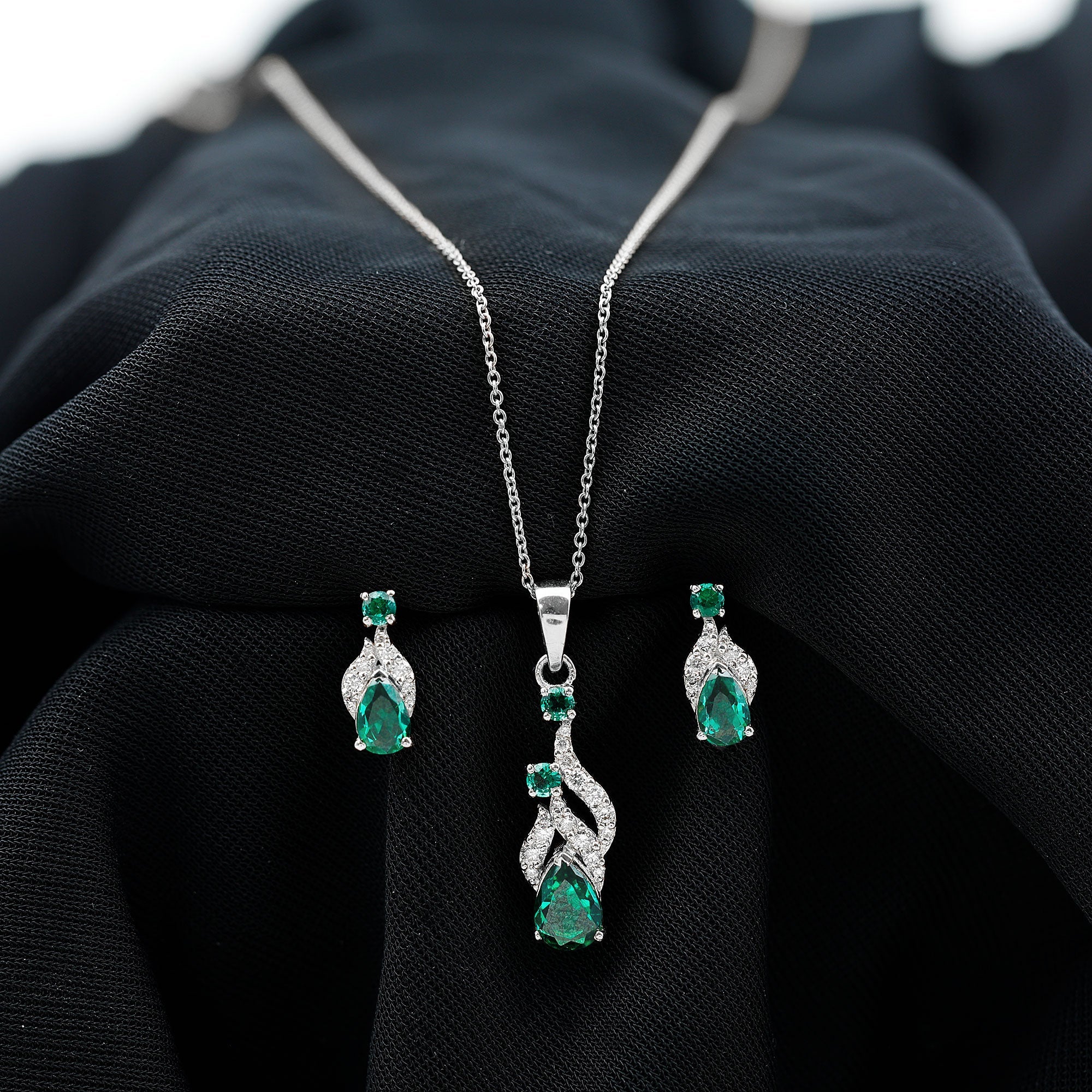 Lab Created Emerald and Diamond Designer Jewelry Set