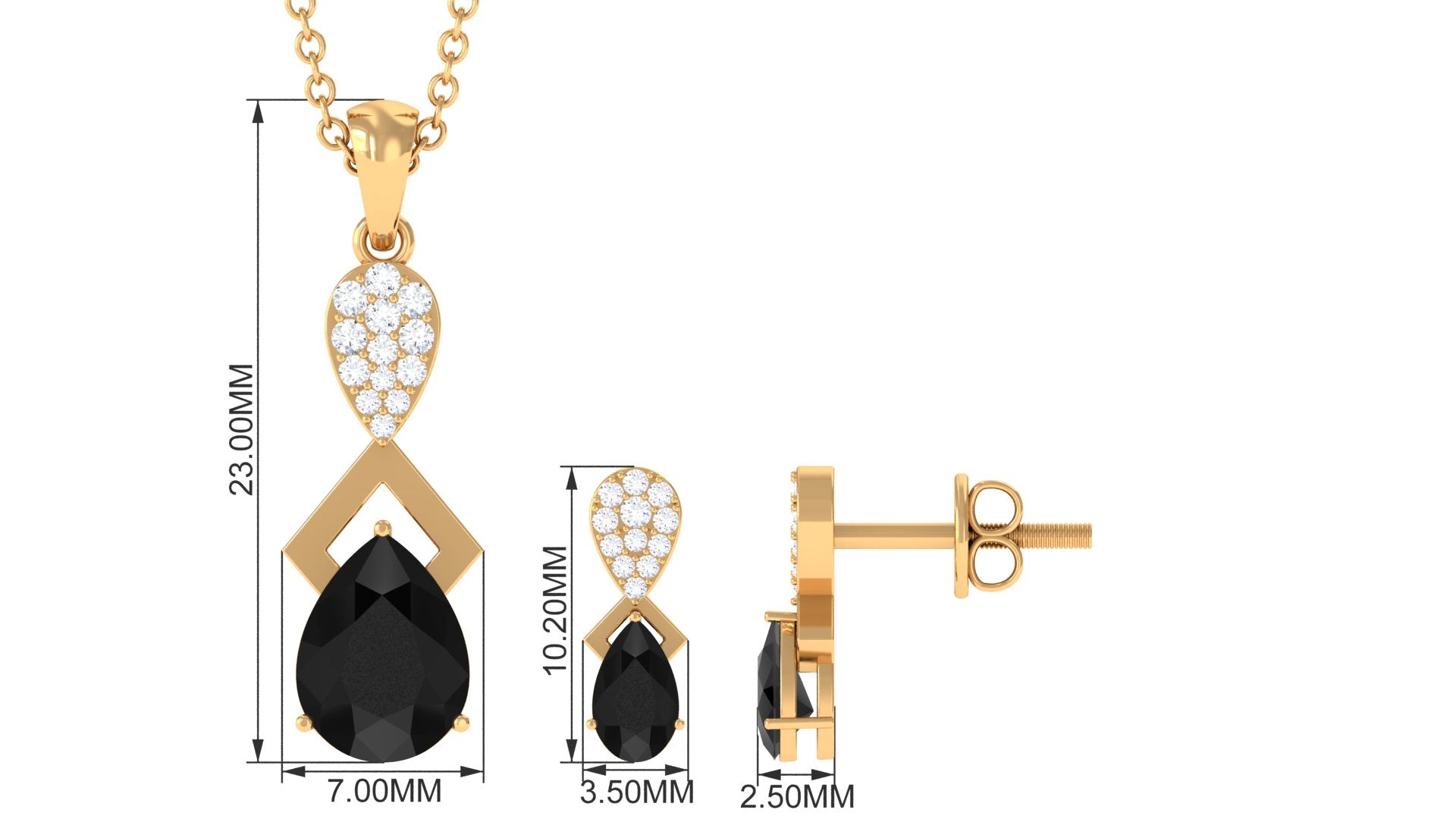 Designer Black Onyx Necklace and Earrings Set with Diamond