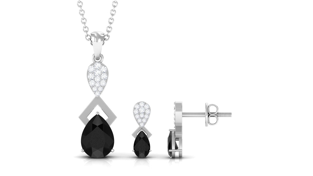 Designer Black Onyx Necklace and Earrings Set with Diamond