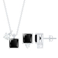 Natural 1.65 Carat Princess Cut Black Onyx Pendant and Earrings Set with Diamond