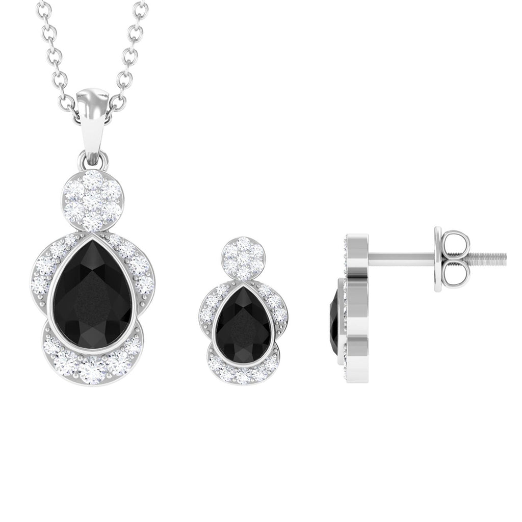 Natural Pear Shape Black Onyx Statement Jewelry Set with Diamond