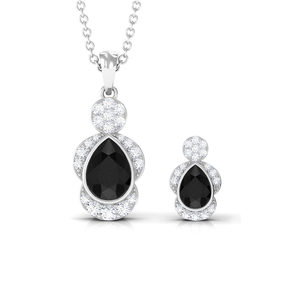 Natural Pear Shape Black Onyx Statement Jewelry Set with Diamond
