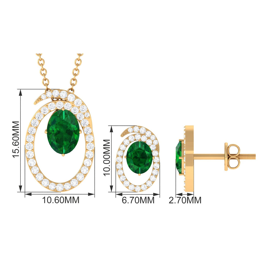 2.5 Carat Oval Cut Lab Created Emerald and Moissanite Necklace With Earrings