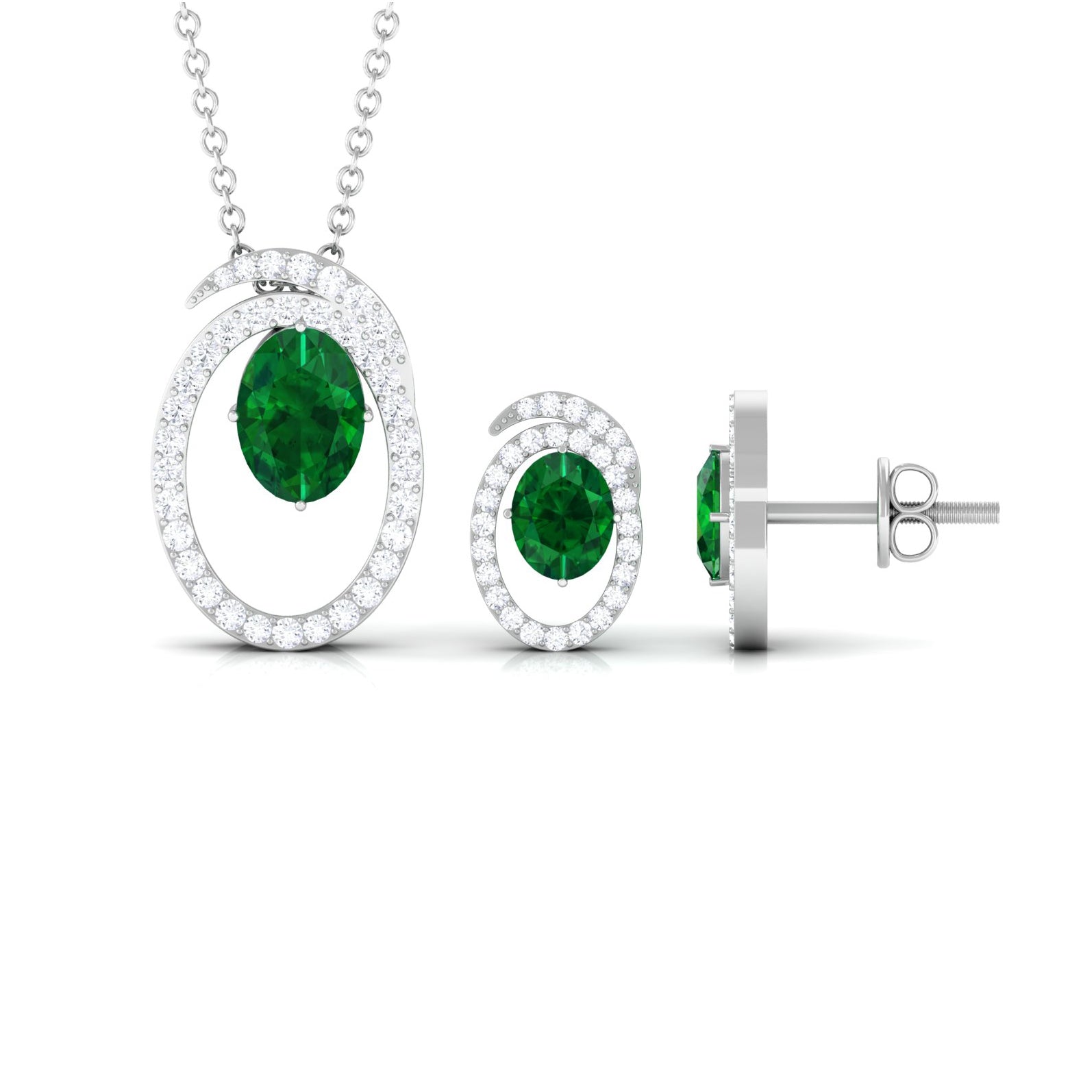 2.5 Carat Oval Cut Lab Created Emerald and Moissanite Necklace With Earrings