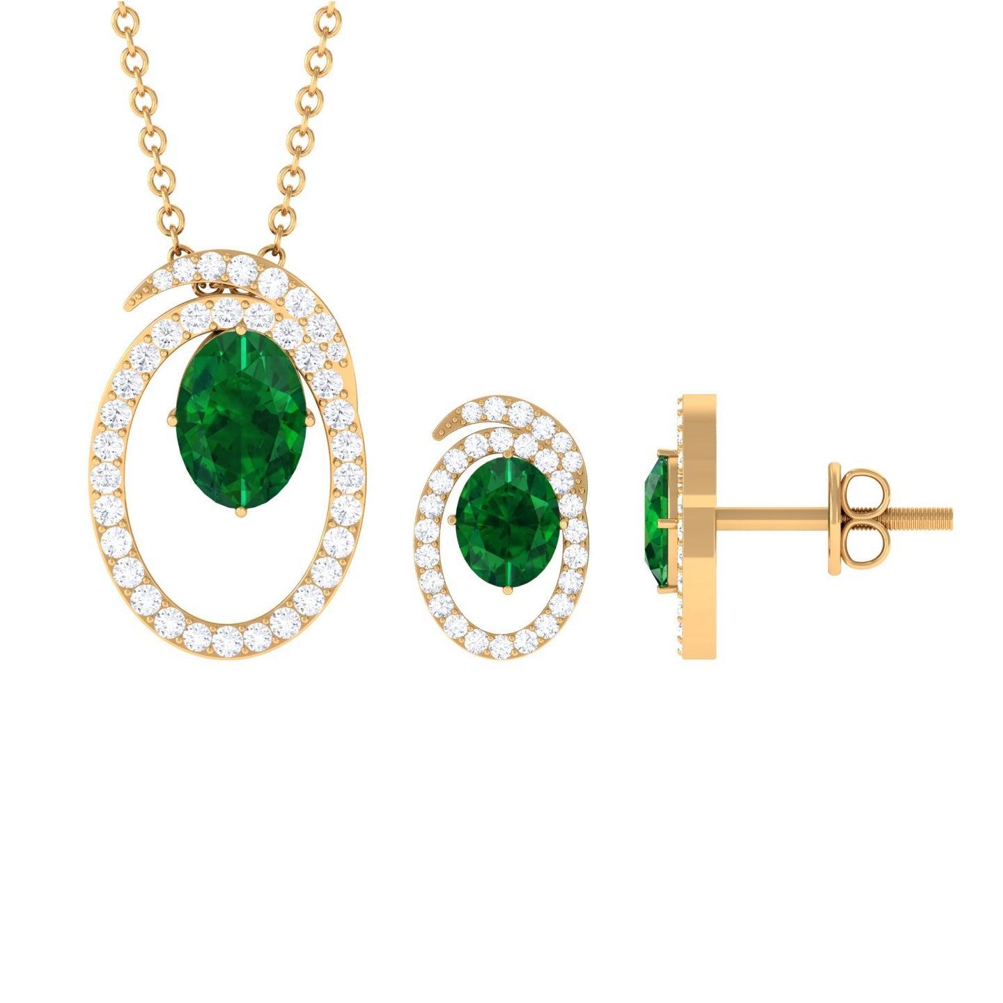 2.5 Carat Oval Cut Lab Created Emerald and Moissanite Necklace With Earrings
