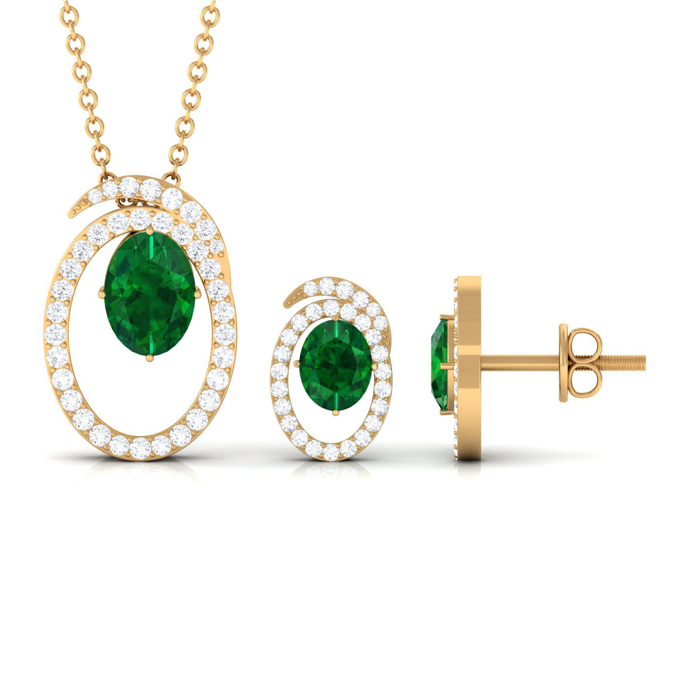 2.5 Carat Oval Cut Lab Created Emerald and Moissanite Necklace With Earrings
