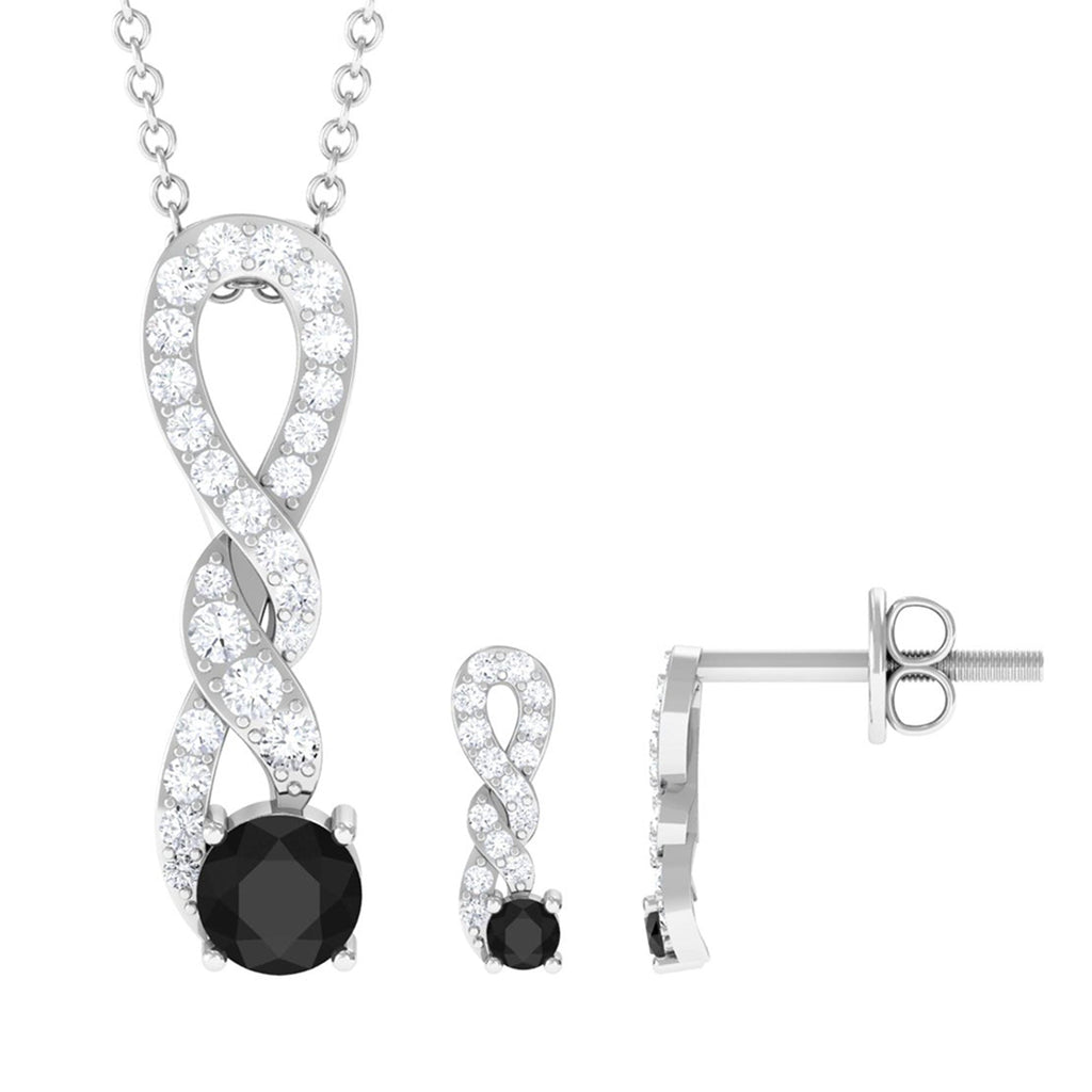Natural Black Onyx Diamond Twisted Pendant and Earrings Set for Women