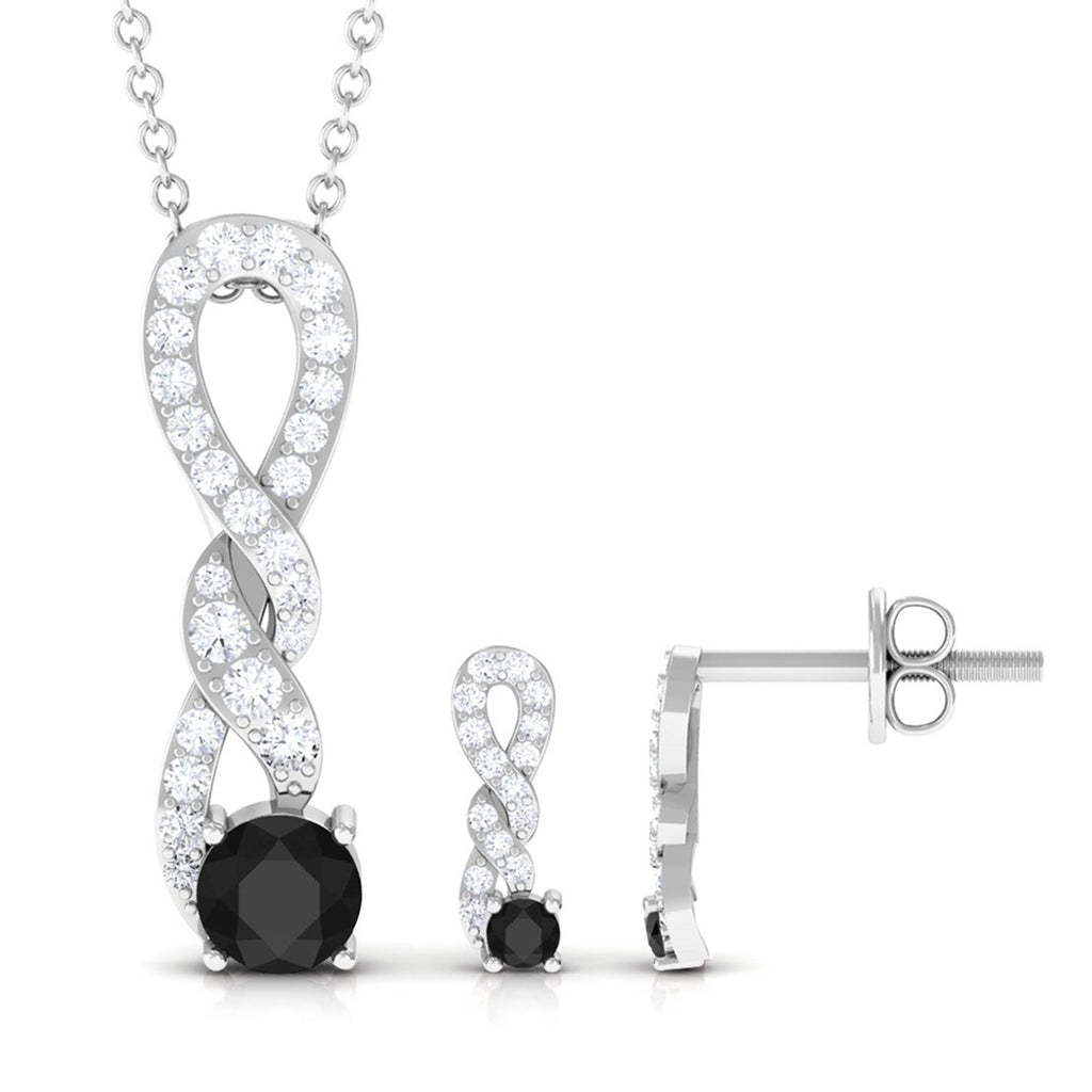 Natural Black Onyx Diamond Twisted Pendant and Earrings Set for Women