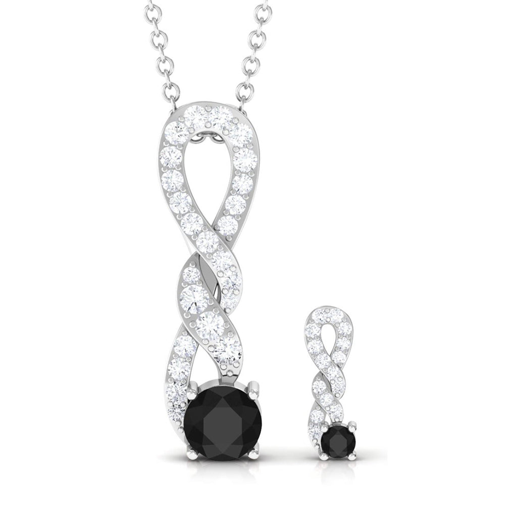 Natural Black Onyx Diamond Twisted Pendant and Earrings Set for Women