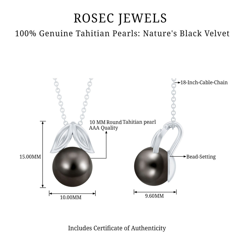 7.5 Carat Black Tahitian Pearl Solitaire Pendant with Leaf Motif