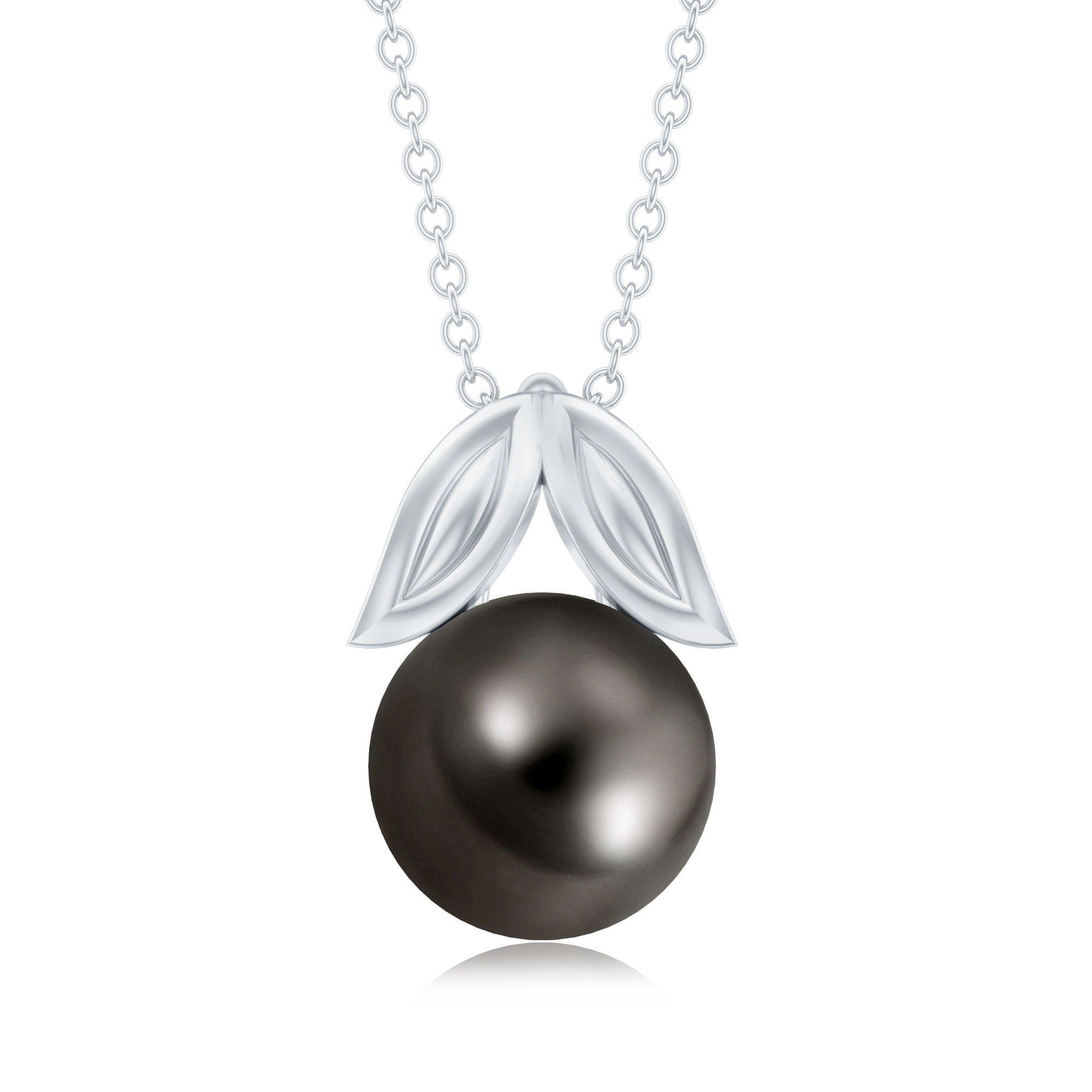 7.5 Carat Black Tahitian Pearl Solitaire Pendant with Leaf Motif