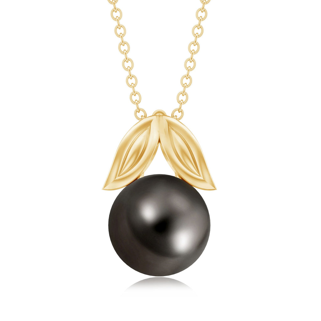 7.5 Carat Black Tahitian Pearl Solitaire Pendant with Leaf Motif
