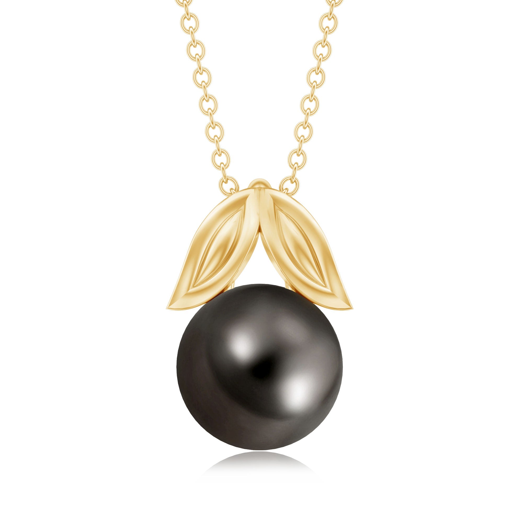 7.5 Carat Black Tahitian Pearl Solitaire Pendant with Leaf Motif