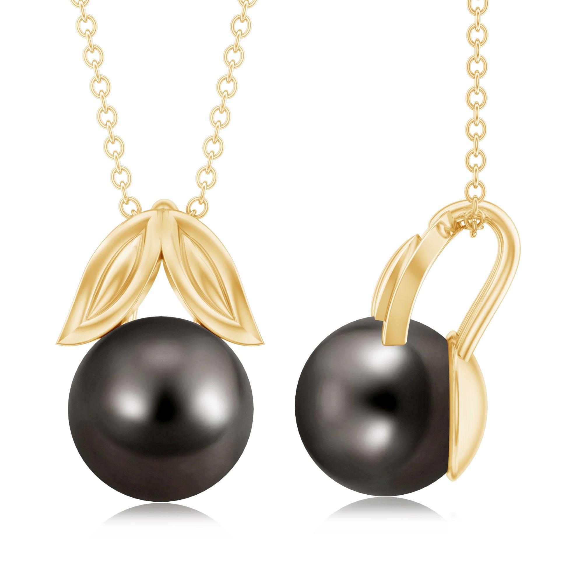 7.5 Carat Black Tahitian Pearl Solitaire Pendant with Leaf Motif