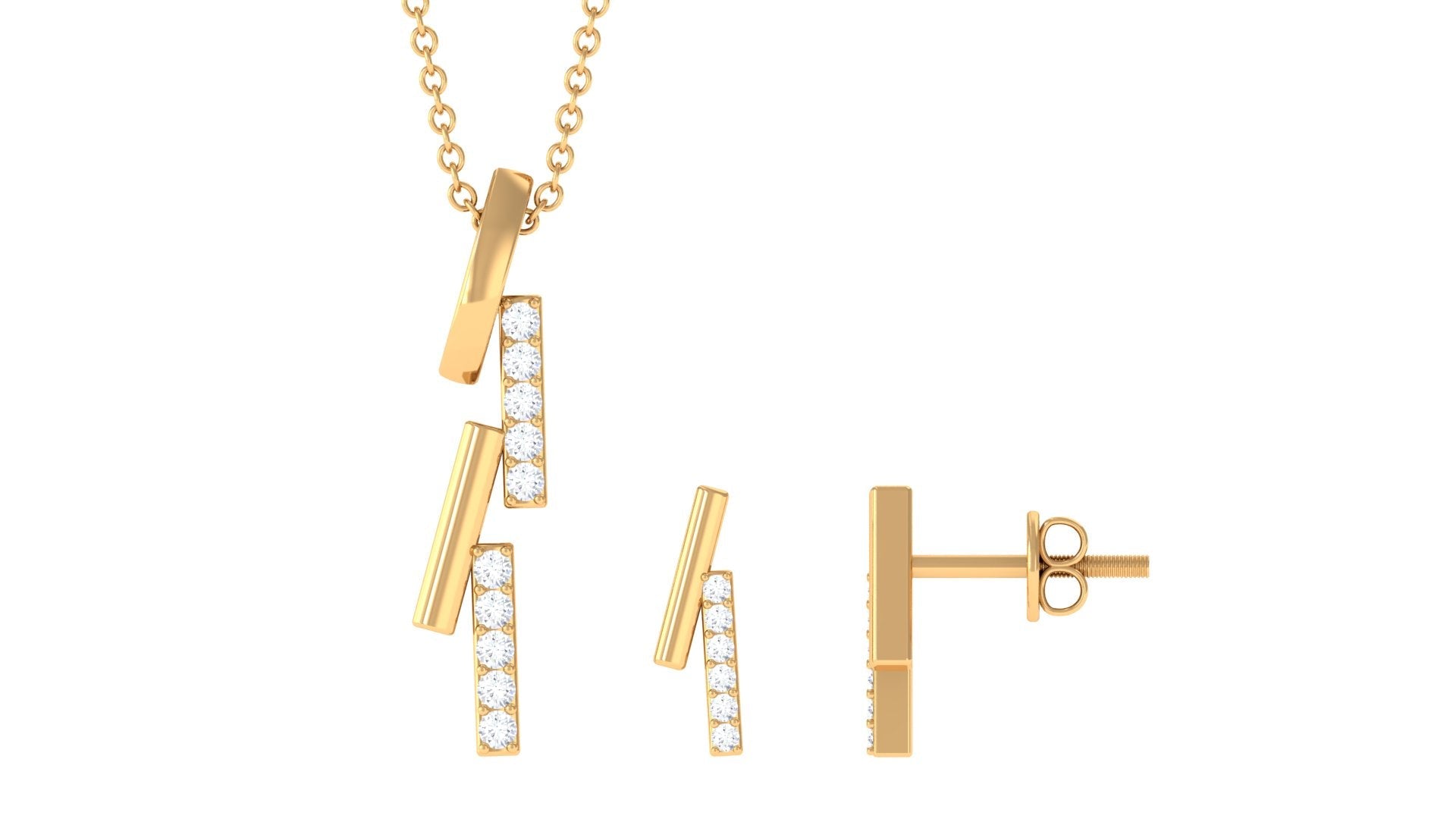 Certified Diamond Bar Dangle Necklace Earrings Set