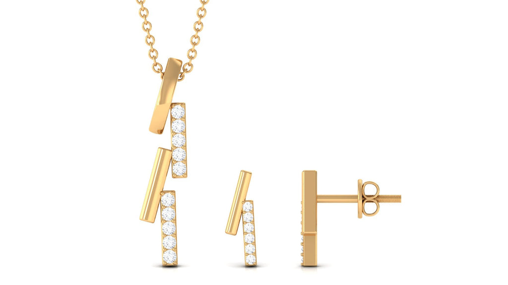 Certified Diamond Bar Dangle Necklace Earrings Set