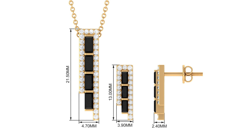 Real Baguette Shape Black Onyx Diamond Bar Jewelry Set for Women