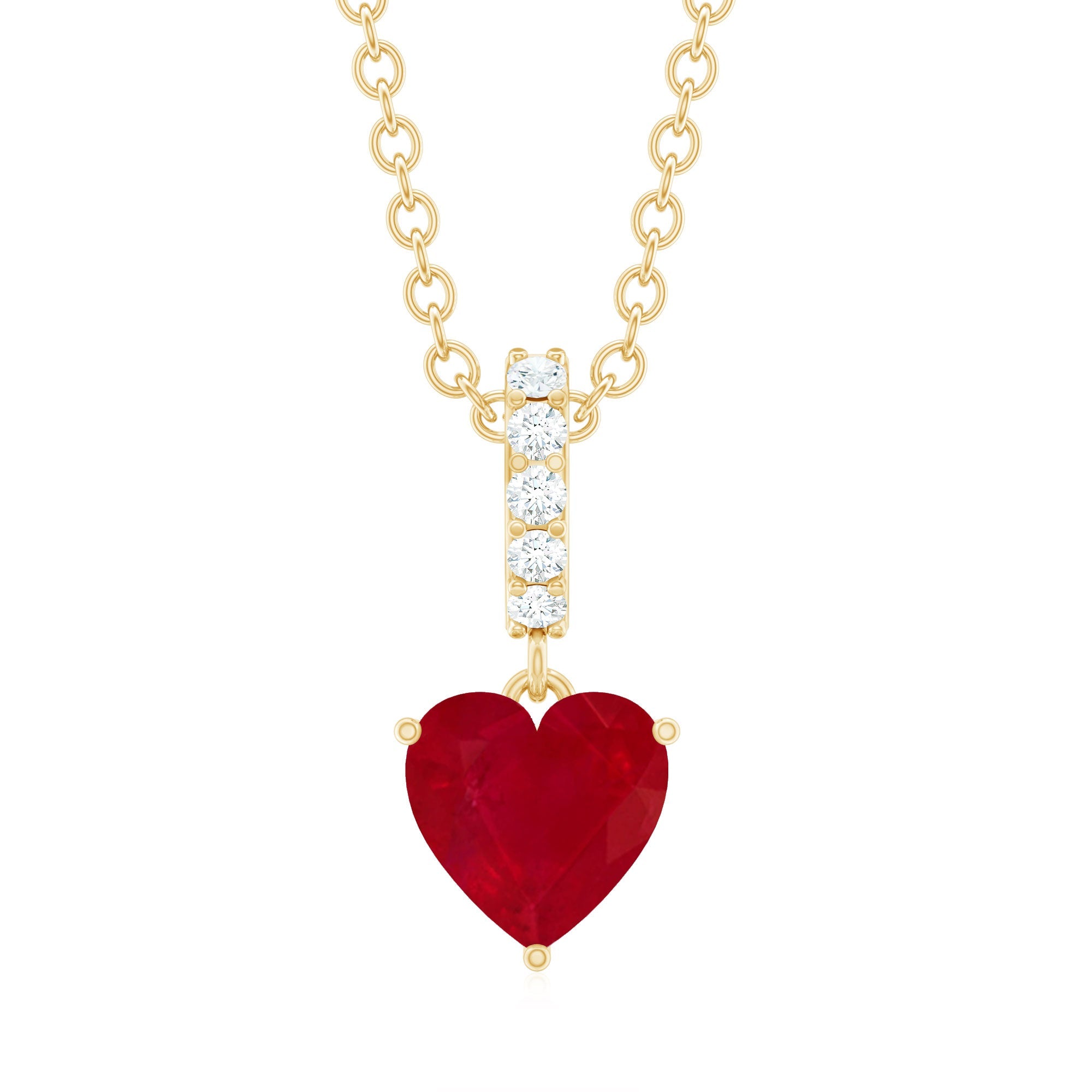 5 MM Heart Shape Ruby Solitaire Necklace With Diamond