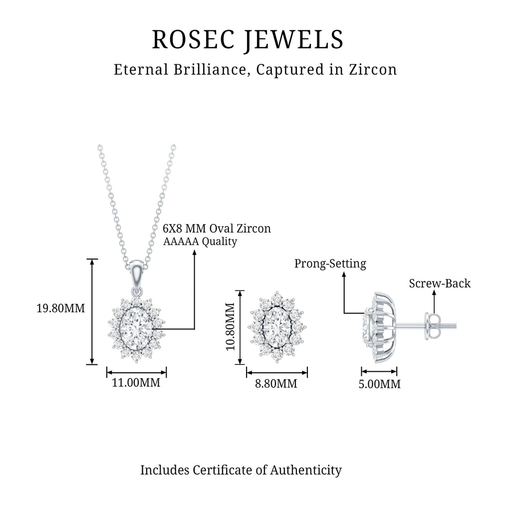 Oval Shaped Cubic Zirconia Halo Pendant and Earrings Set