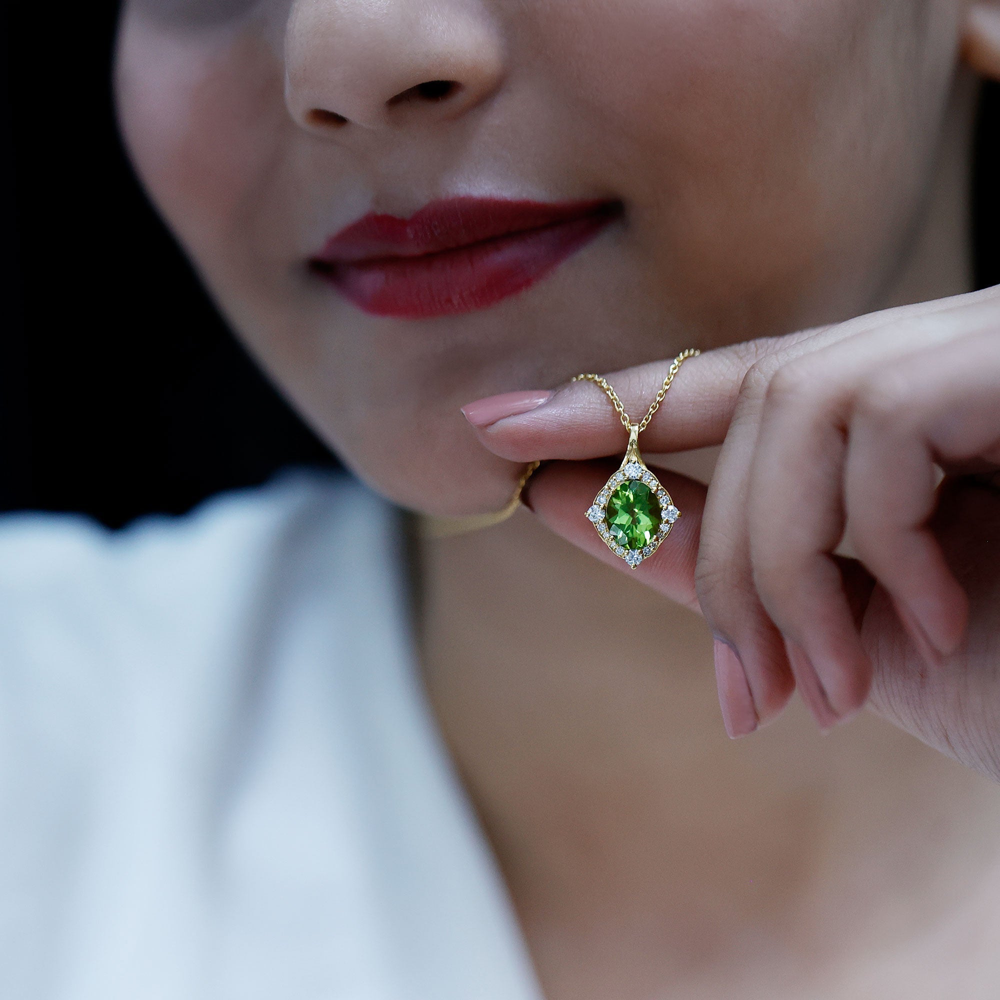 Real 2.5 Carat Peridot Vintage Pendant with Diamond Halo