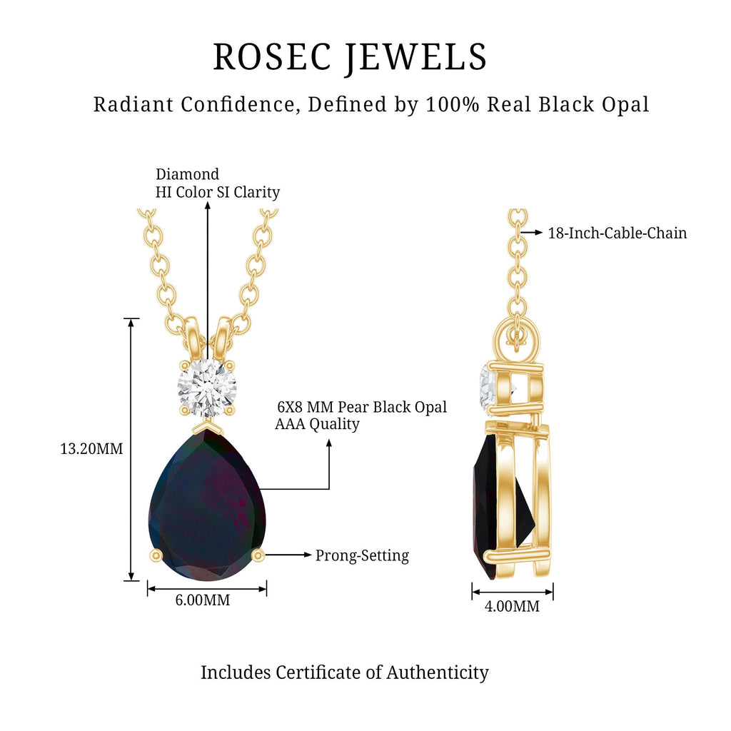 Pear Shaped Black Opal Drop Pendant with Diamond