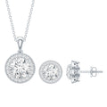 Certified 4 Carat Round Cubic Zirconia Halo Necklace and Earrings in Silver