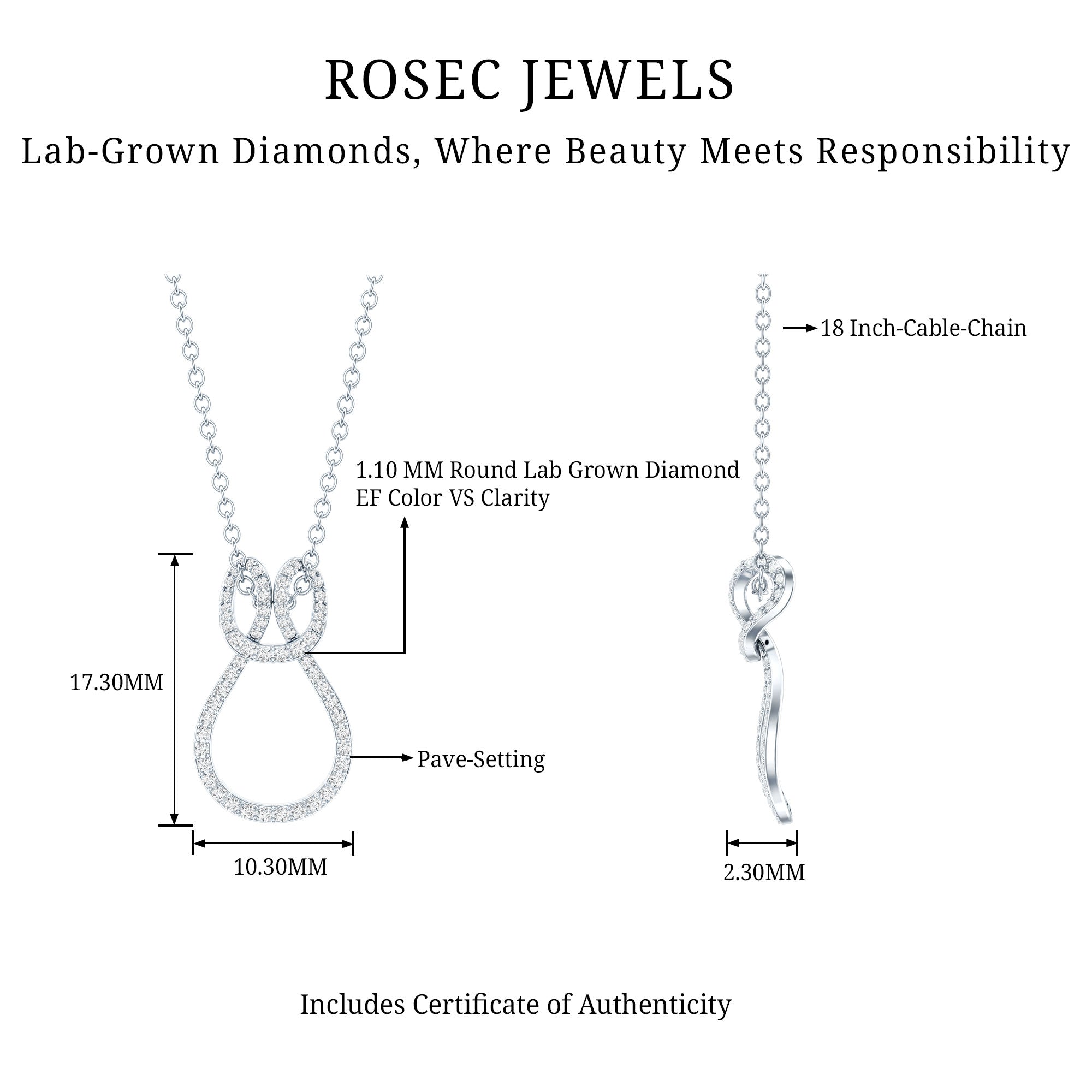 Certified Lab Grown Diamond Infinity Love Knot Necklace For Her