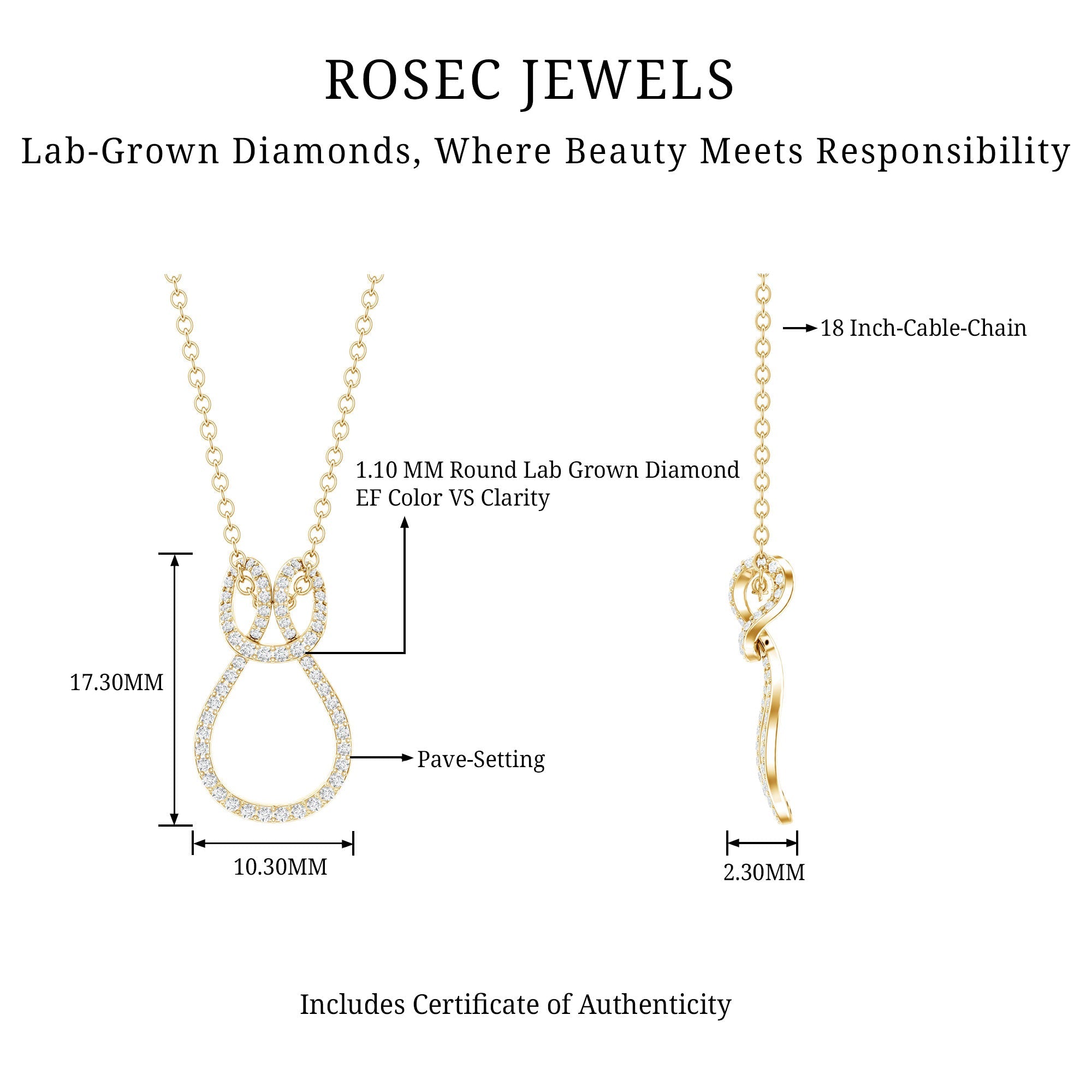 Certified Lab Grown Diamond Infinity Love Knot Necklace For Her