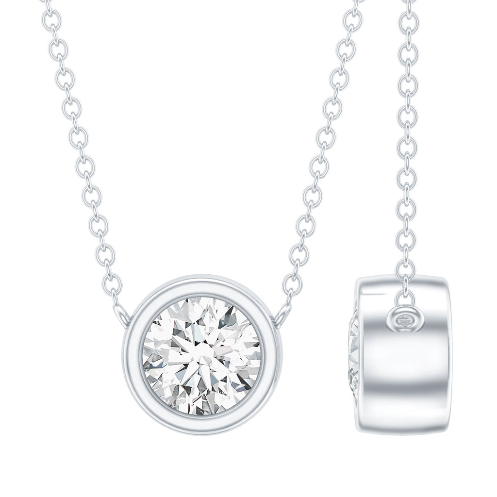 Bezel Set Lab 5 MM Round Diamond Solitaire Necklace