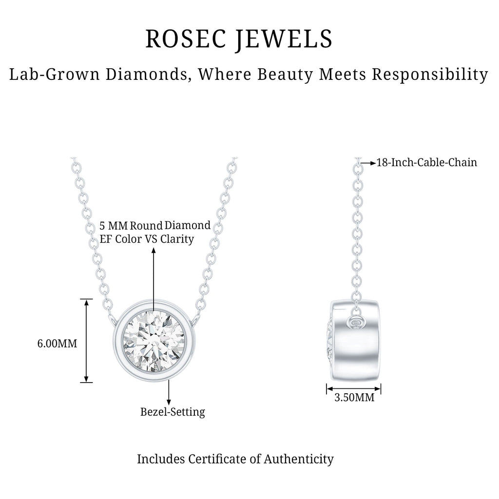 Bezel Set Lab 5 MM Round Diamond Solitaire Necklace