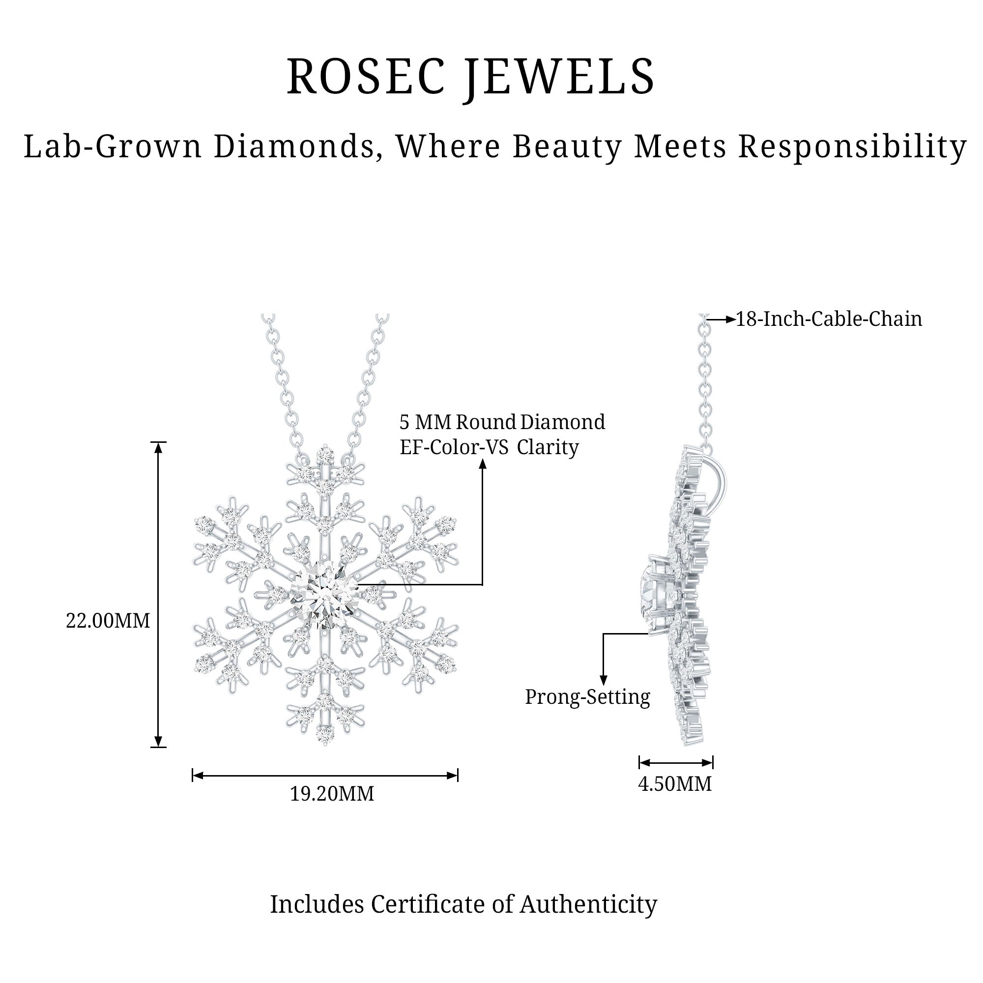 Lab Grown Diamond Snowflake Winter Necklace