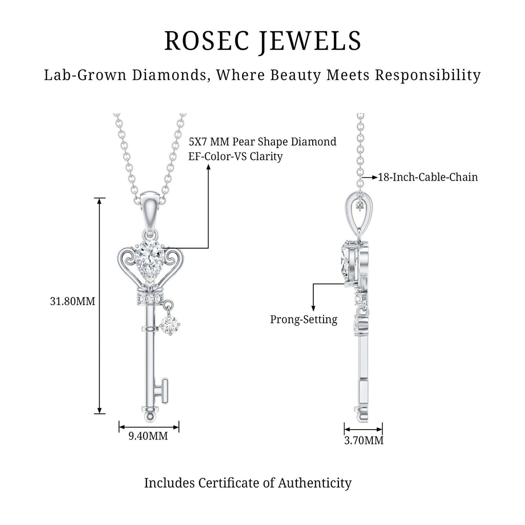 Certified Lab 5X7 MM Pear Shaped Diamond Key Pendant